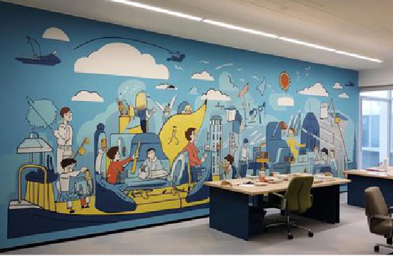 舞钢办公室墙绘的特点。